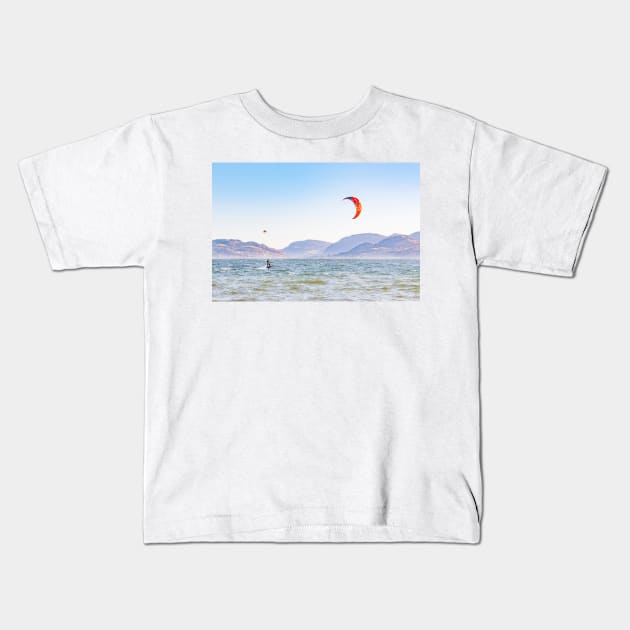 Kite Surfing Skaha Lake in Penticton Kids T-Shirt by Amy-K-Mitchell